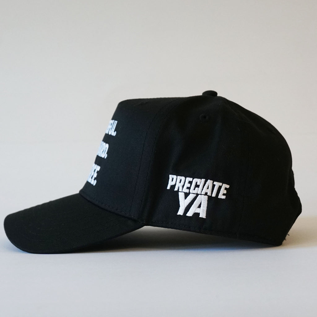 "Be Grateful. Work Hard. Live Free." Snapback Black
