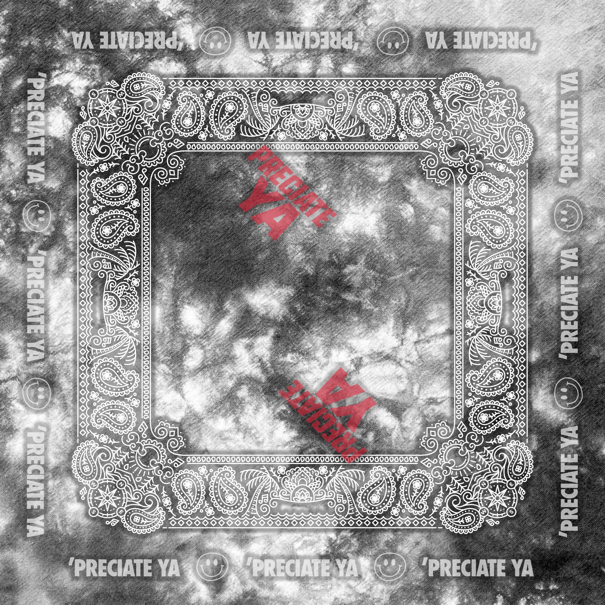 "Preciate Ya" Bandana Black/White Tie Dye