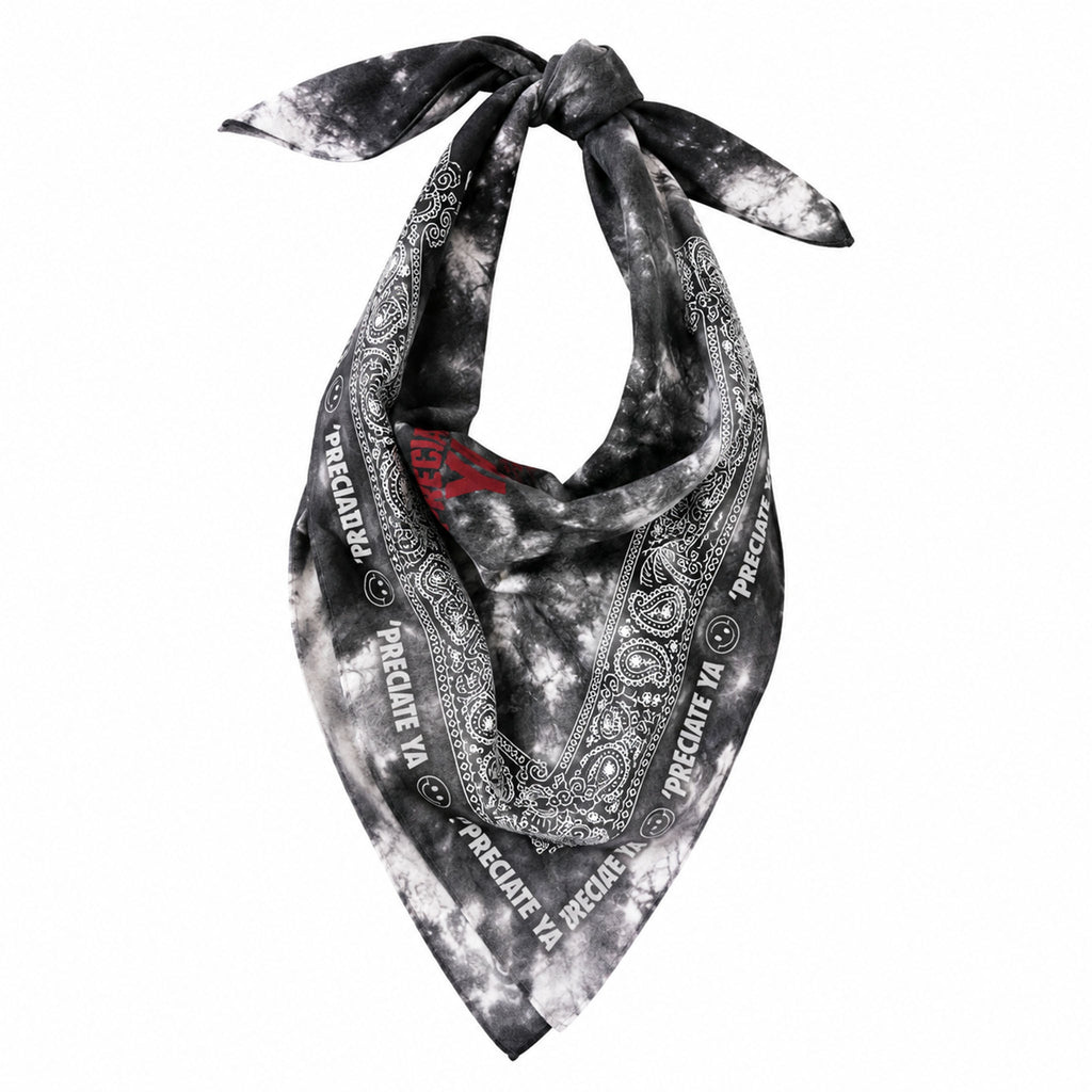 "Preciate Ya" Bandana Black/White Tie Dye