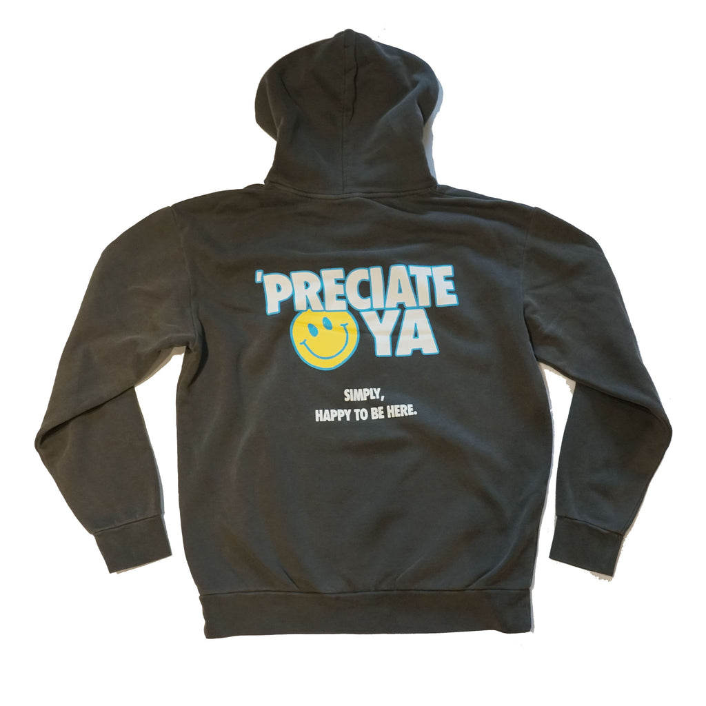 "Smiley Face" Heavyweight Black Garment Dyed Pullover Hoodie