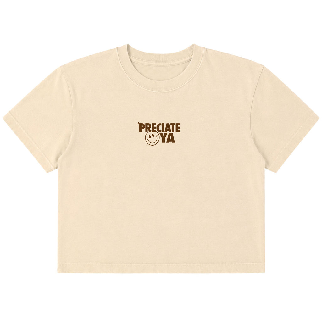 "Smiley Face" Crop Tee Natural/Brown