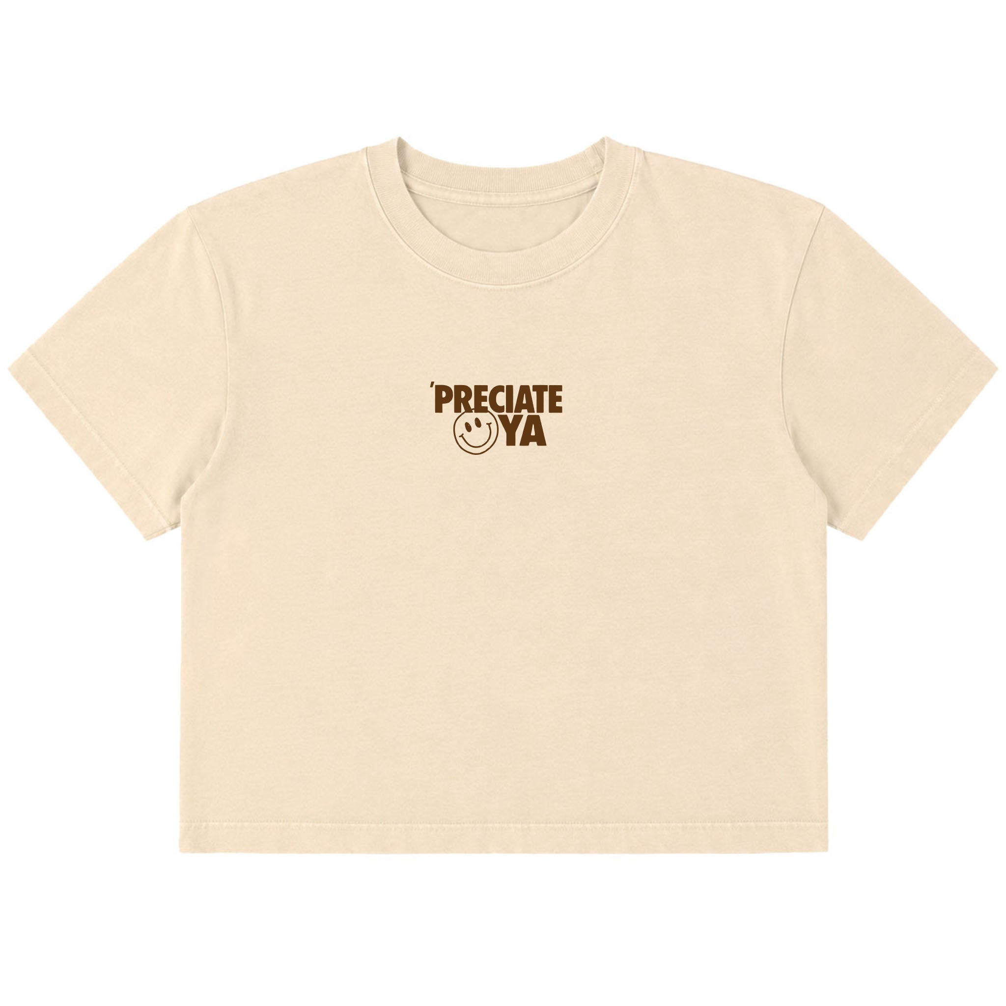 "Smiley Face" Crop Tee Natural/Brown