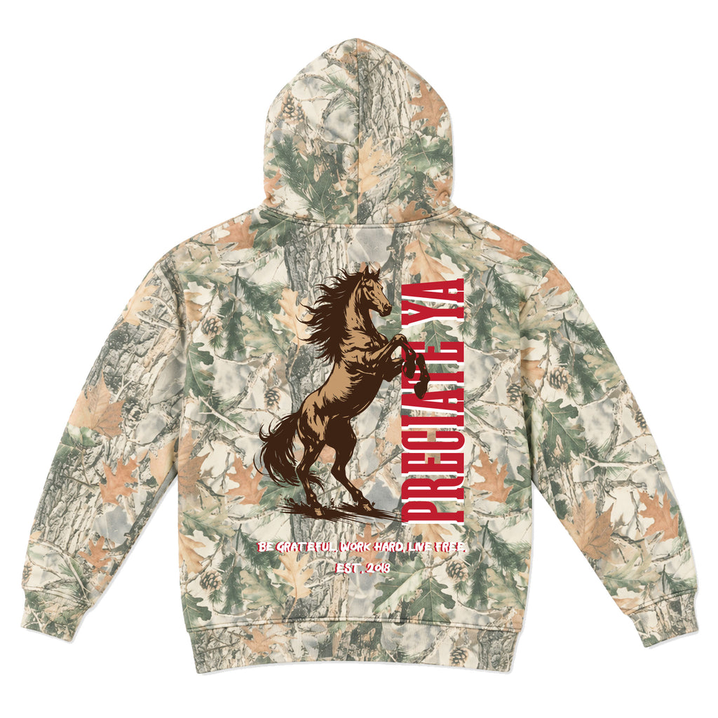 "Smokin' Stallion" Heavyweight Hoodie Wood Camo