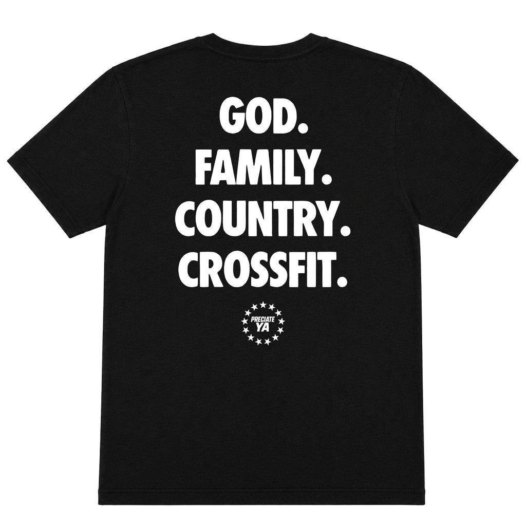 "God. Family. Country. CrossFit." Tee Black