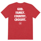 "God. Family. Country. CrossFit." Tee Red