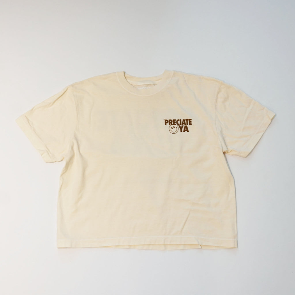 "Smiley Face" Women's Cream Crop T-Shirt