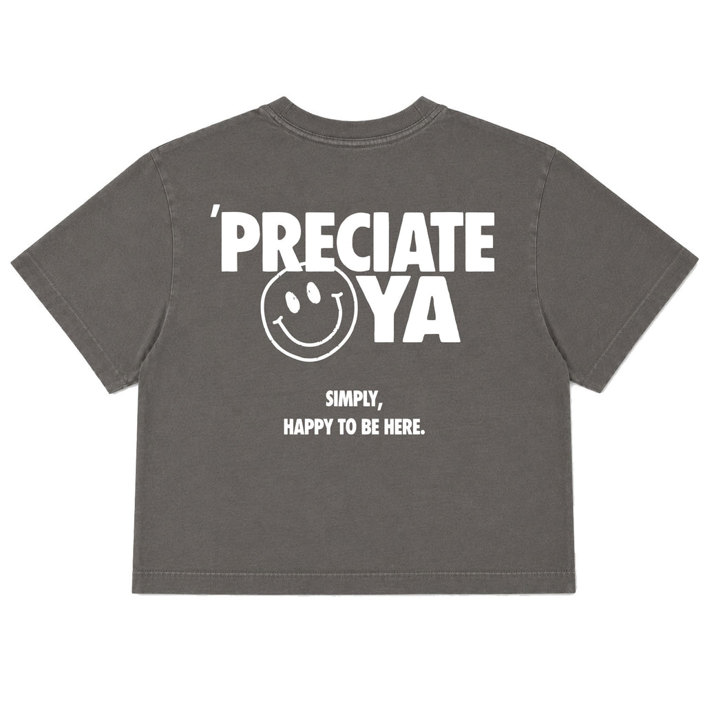 "Smiley Face" Crop Tee Charcoal Gray