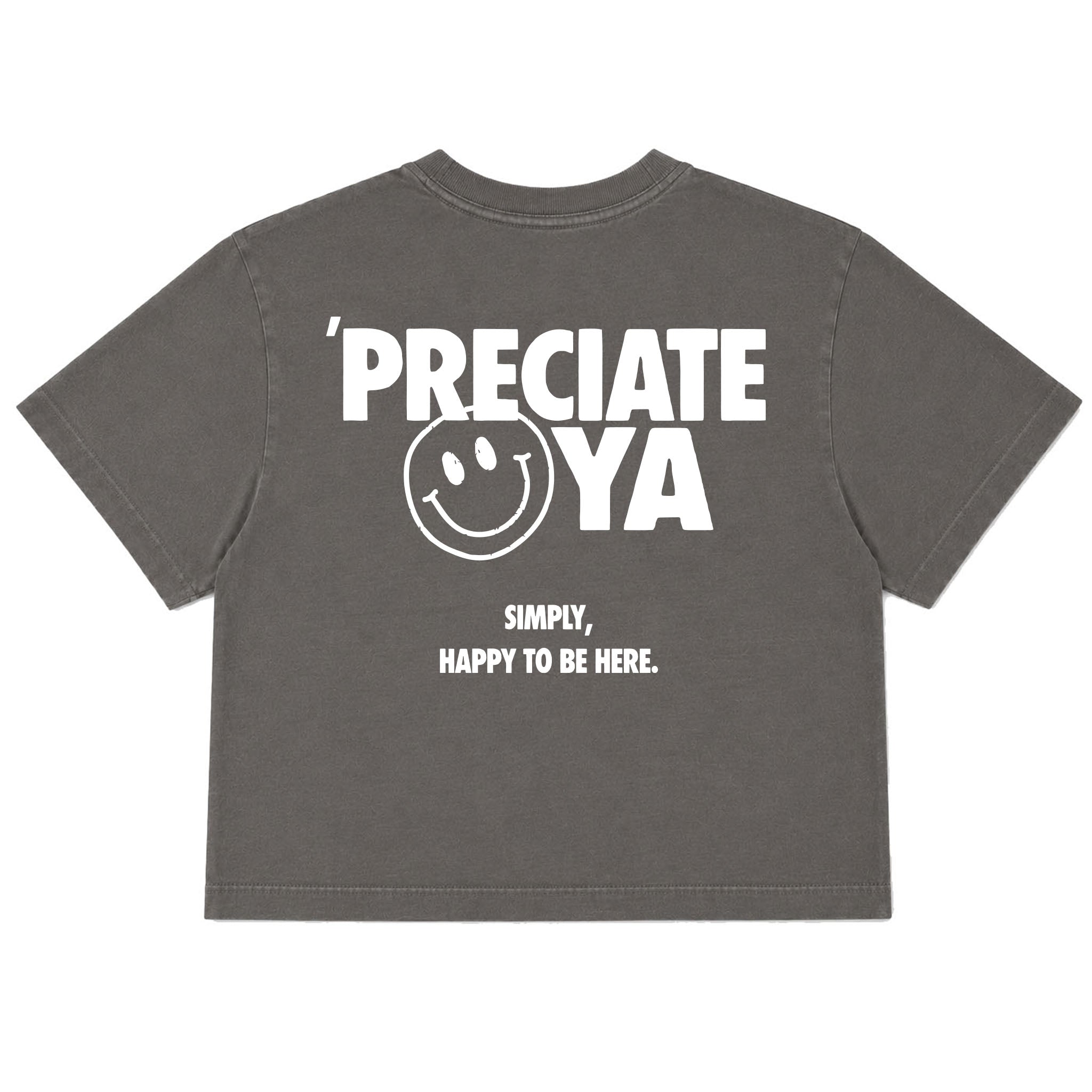"Smiley Face" Crop Tee Charcoal Gray