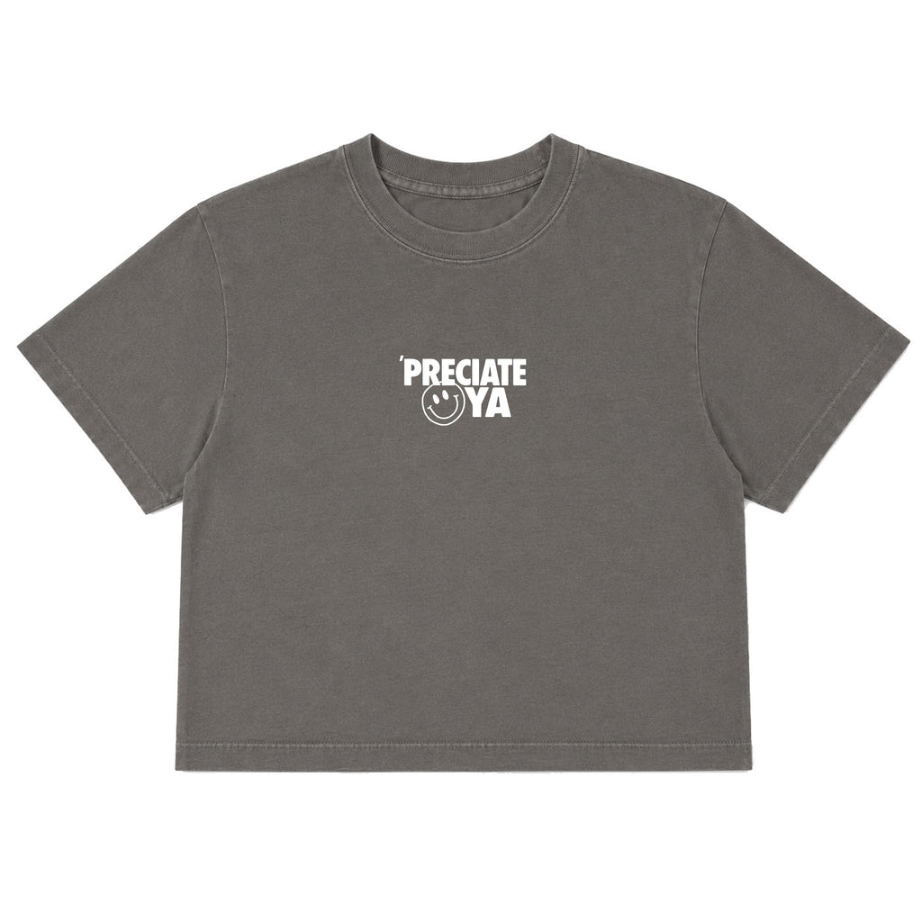 "Smiley Face" Crop Tee Charcoal Gray