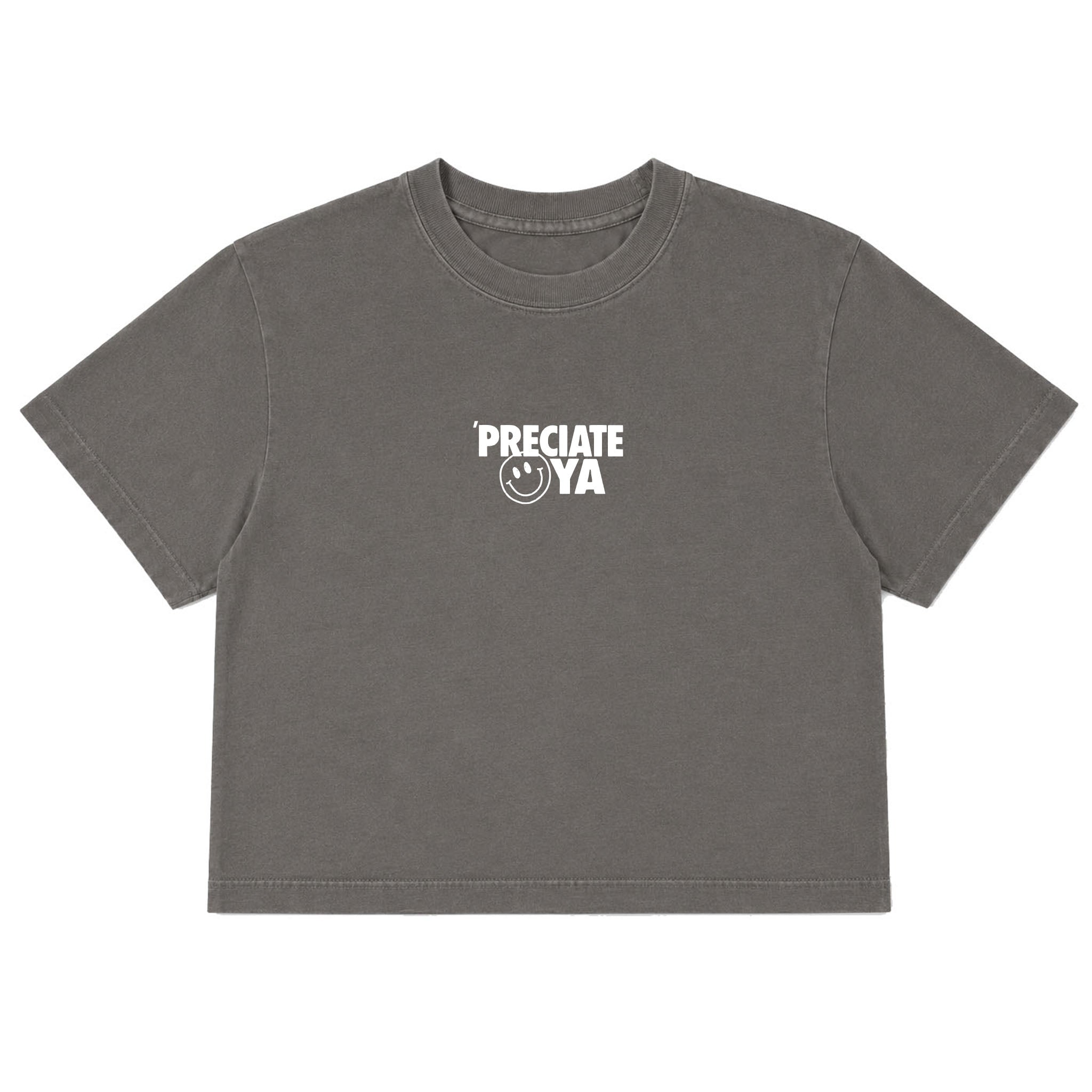 "Smiley Face" Crop Tee Charcoal Gray