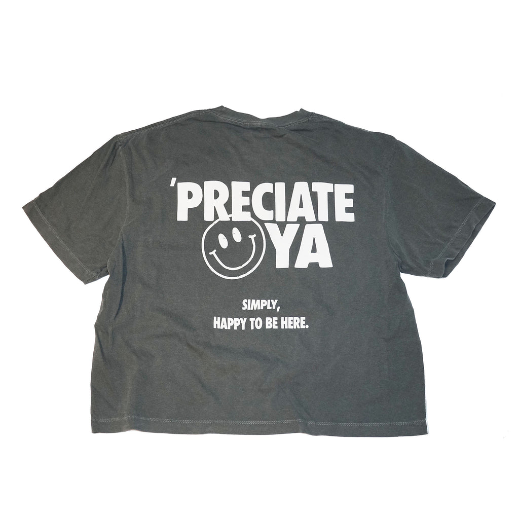 "Smiley Face" Women's Charcoal Crop T-Shirt