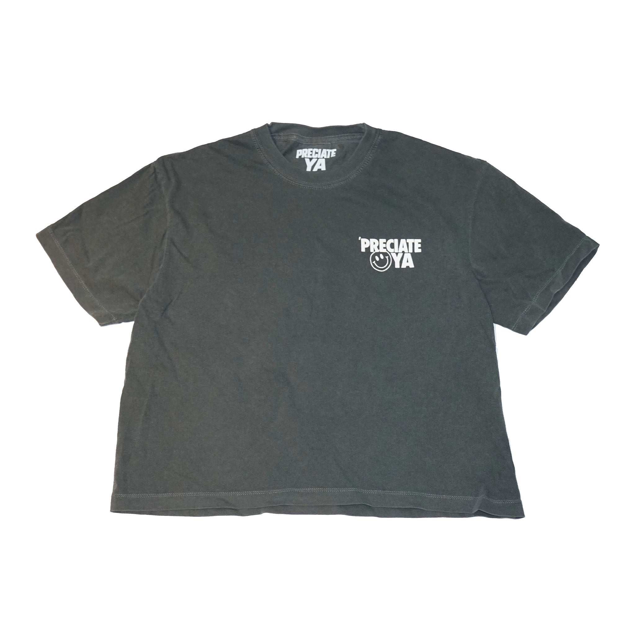 "Smiley Face" Women's Charcoal Crop T-Shirt