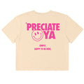 "Smiley Face" Crop Tee Natural/Pink