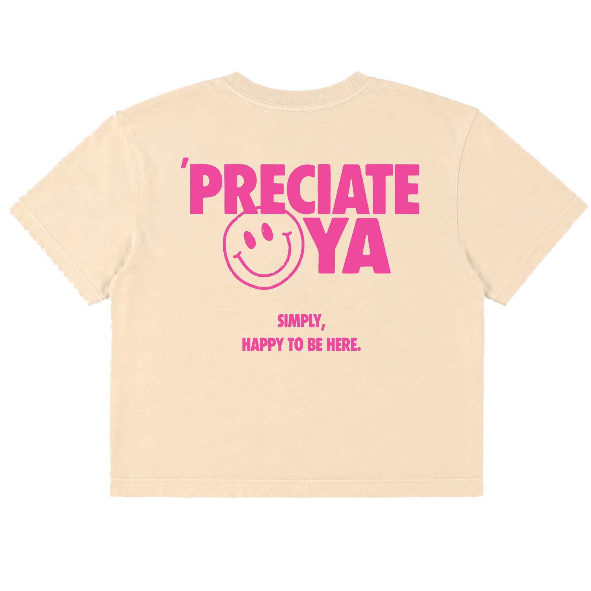 "Smiley Face" Crop Tee Natural/Pink