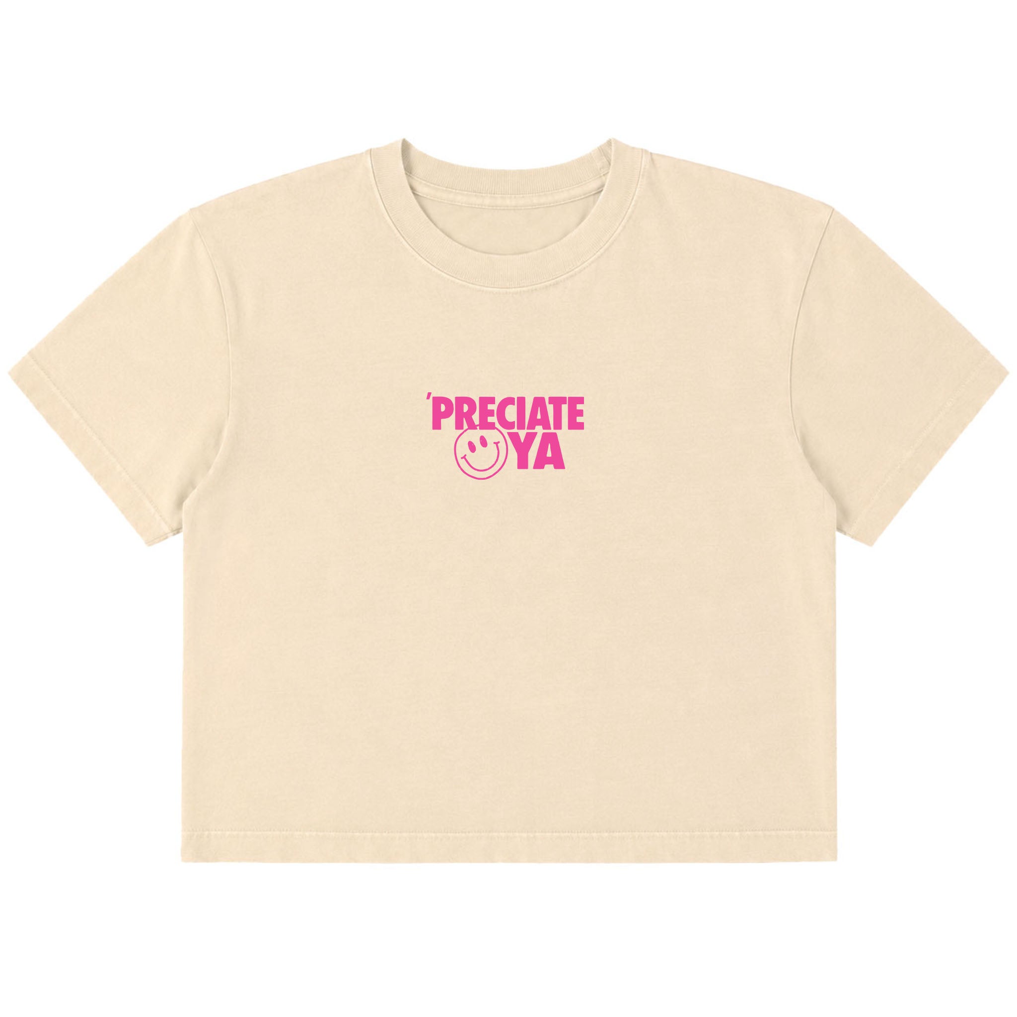 "Smiley Face" Crop Tee Natural/Pink