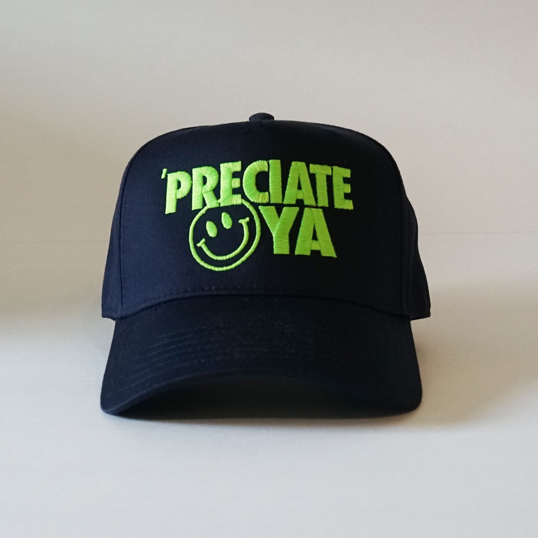 "Smiley Face" Snapback Dark Navy/Neon Green