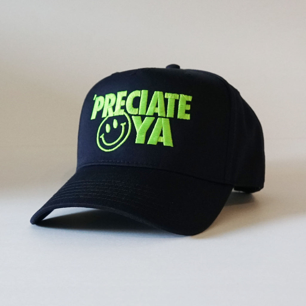 "Smiley Face" Snapback Dark Navy/Neon Green
