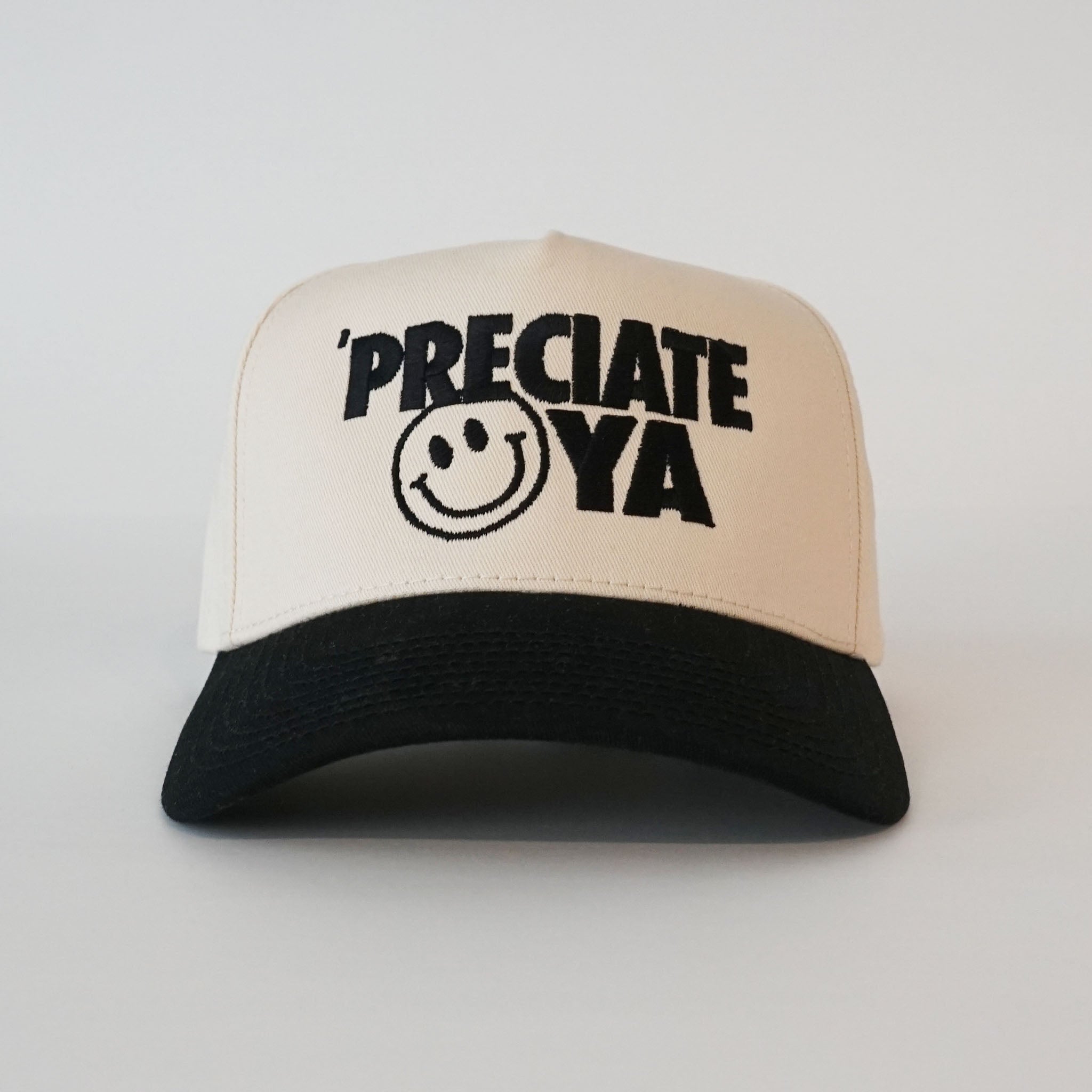 "Smiley Face" Natural/Black Structured Snapback Cap