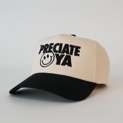 "Smiley Face" Natural/Black Structured Snapback Cap