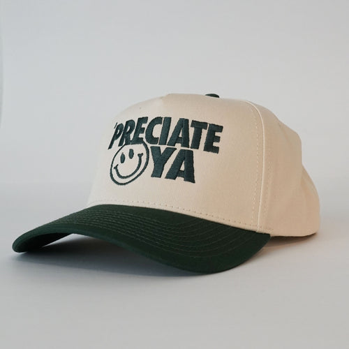 "Smiley Face" Natural/Dark Green Structured Snapback Cap